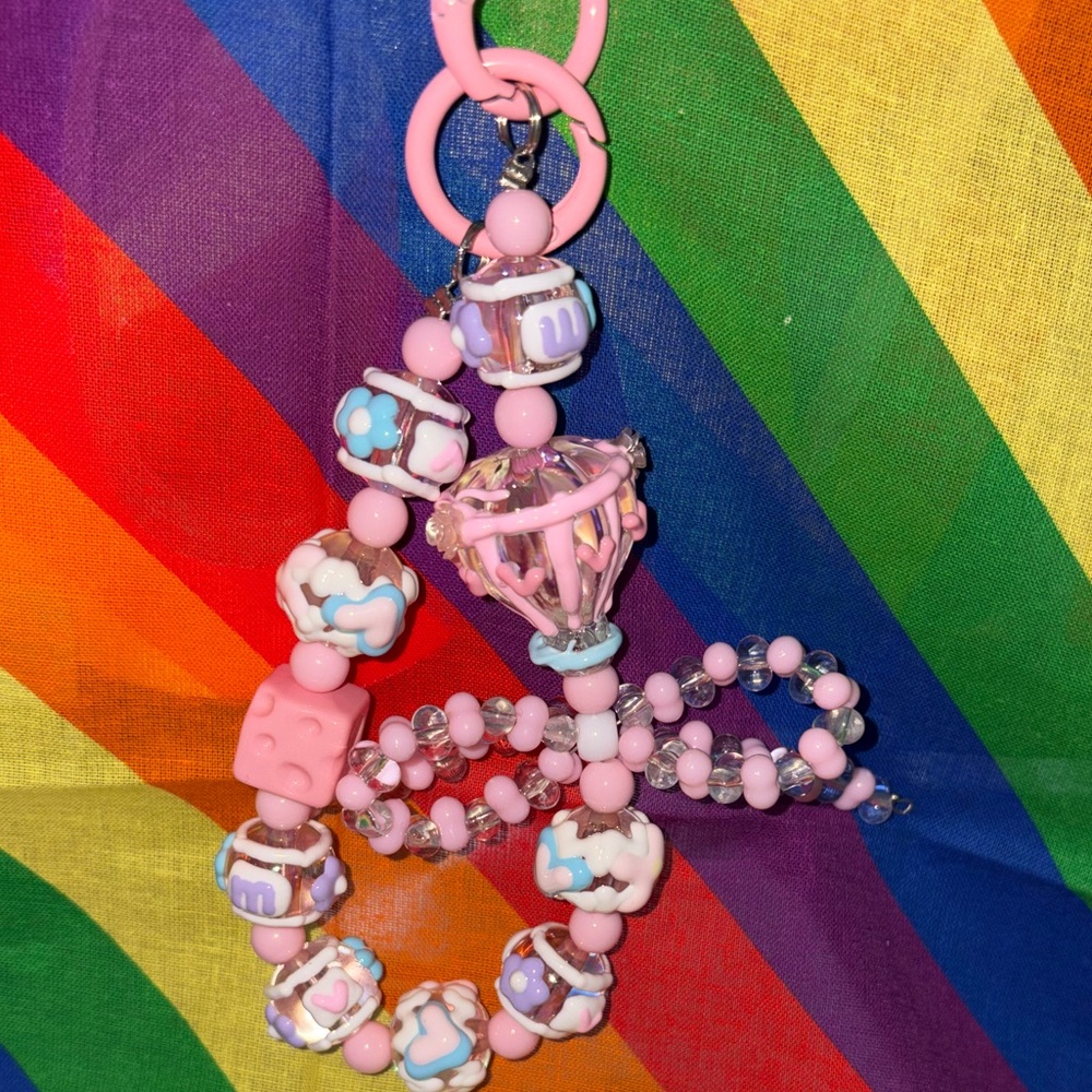👑 👸🏼 Pink Beaded phone chain or keychain super cute princess pink